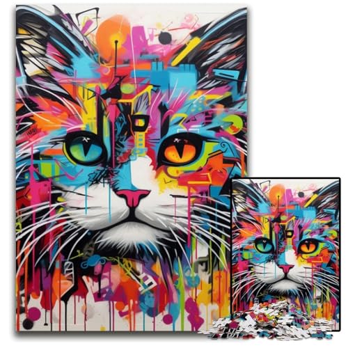 Puzzle 1000 Teile für Erwachsene, Katzen-Graffiti-Puzzle aus Pappe, Denkspiel, interaktives Familienspiel, geeignet für Kinder ab 14 Jahren, 26x38cm/10,23x14,96 Zoll Puzzle 1000 Teile für Erwachsene, Katzen-Graffiti-Puzzle aus Pappe, Denkspiel, interaktives Familienspiel, geeignet für Kinder ab 14 Jahren, 26x38cm/10,23x14,96 Zoll von MrChunlong
