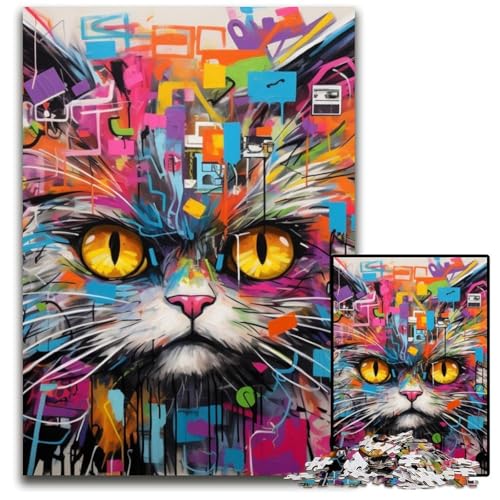 Puzzle 1000 Teile für Erwachsene, Katzen-Graffiti-Puzzle für Erwachsene, Spielgeschenk für Erwachsene, interaktives Familienspiel, Gehirn-Herausforderungsgeschenk, 26x38cm/10,23x14,96 Zoll Puzzle 1000 Teile für Erwachsene, Katzen-Graffiti-Puzzle für Erwachsene, Spielgeschenk für Erwachsene, interaktives Familienspiel, Gehirn-Herausforderungsgeschenk, 26x38cm/10,23x14,96 Zoll von MrChunlong