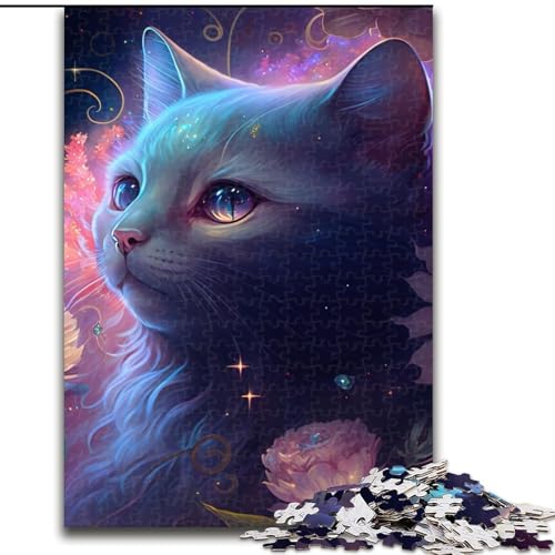 Puzzle 1000 Teile für Erwachsene, Katzen- und Blumen-Neon-Puzzle aus Pappe, entspannende Unterhaltung, Heimdekoration, 1000 Teile(26x38cm) von MrChunlong