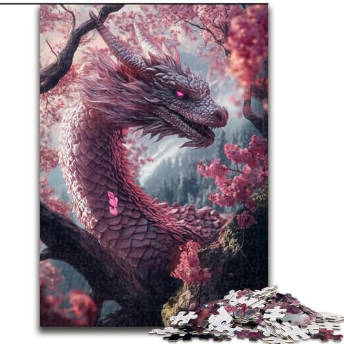 Puzzle 1000 Teile für Erwachsene, Kirschblütendrache, hilft dem Gehirn, süchtig machendes Spielzeug zu trainieren, um Geduld zu fördern, perfekte Dekoration (Größe 26x38cm) von MrChunlong