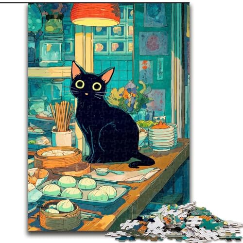 Puzzle 1000 Teile für Erwachsene, Küche, Schwarze Katze, Spiele, Spielzeug, Geschenk, einzigartige Geburtstags- und Geschenkideen für Kinder ab 14 Jahren (Größe 26x38cm) von MrChunlong