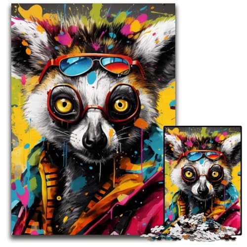 Puzzle 1000 Teile für Erwachsene, Lemur-Graffiti, Holzpuzzle, ideales DIY-Dekor und Denksportgeschenk, 50x75cm/19,68x29,52 Zoll Puzzle 1000 Teile für Erwachsene, Lemur-Graffiti, Holzpuzzle, ideales DIY-Dekor und Denksportgeschenk, 50x75cm/19,68x29,52 Zoll von MrChunlong