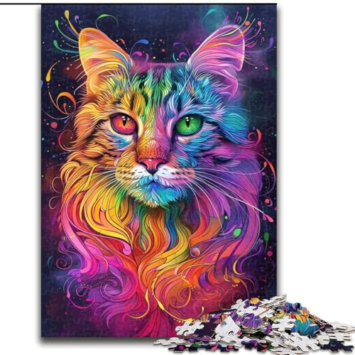 Puzzle 1000 Teile für Erwachsene, Psychedelische Katze, hilft dem Gehirn, süchtig machendes Spielzeug zu trainieren, um Geduld zu fördern, perfekte Dekoration (Größe 26x38cm) von MrChunlong
