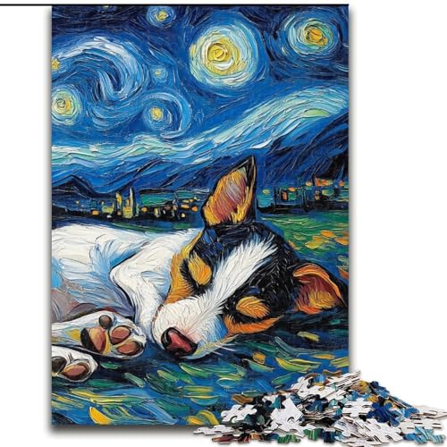 Puzzle 1000 Teile für Erwachsene, Rat Terrier, Sternenhimmel, aus Holz, Kinder ab 14 Jahren, 50x75cm, Denkspiel für Teenager von MrChunlong