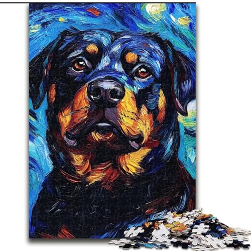 Puzzle 1000 Teile für Erwachsene, Rottweiler-Nachthimmel, aus Holz, Kinder ab 14 Jahren, 50x75cm, Spaß für die ganze Familie, Basteln, perfekt für Geburtstage, Feiertage von MrChunlong