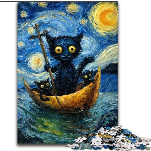 Puzzle 1000 Teile für Erwachsene, Schwarze Katze, Kunst, Lernspiele, Heimdekoration, ganze Familie (Größe 26x38cm) von MrChunlong
