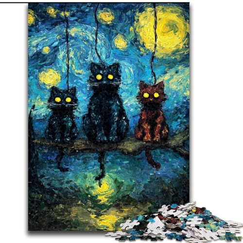 Puzzle 1000 Teile für Erwachsene, Schwarze Katze, Kunst, Lernspielzeug für Kinder ab 14 Jahren, ganze Familie (Größe 26x38cm) von MrChunlong