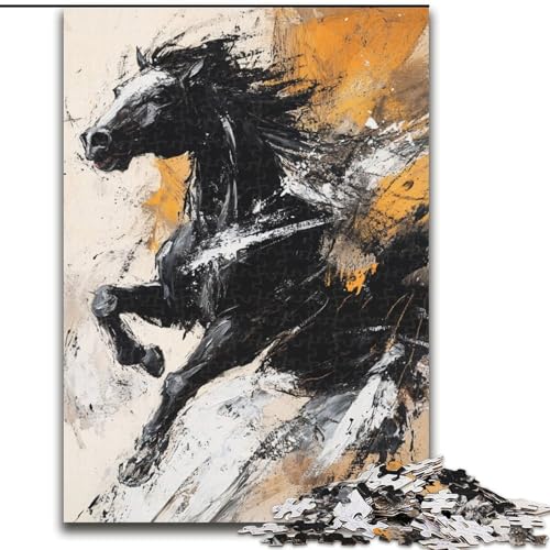 Puzzle 1000 Teile für Erwachsene, Schwarzes Goldenes Pferd, Lernspiele, Heimdekoration ganze Familie (Größe 50x75cm) von MrChunlong