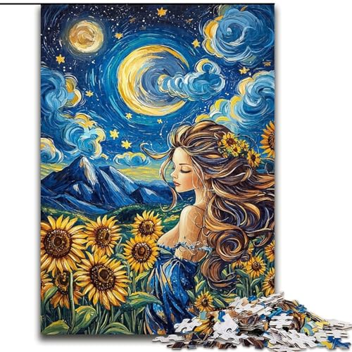 Puzzle 1000 Teile für Erwachsene, Sonnenblumenmädchen, Lernspiele, Heimdekoration ganze Familie (Größe 50x75cm) von MrChunlong