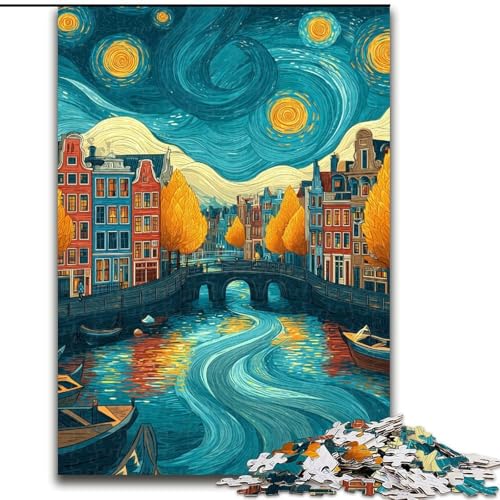 Puzzle 1000 Teile für Erwachsene, Stadt unter dem Nachthimmel, Lernspielzeug für Erwachsene, ganze Familie ab 14 Jahren (Größe 50x75cm) von MrChunlong