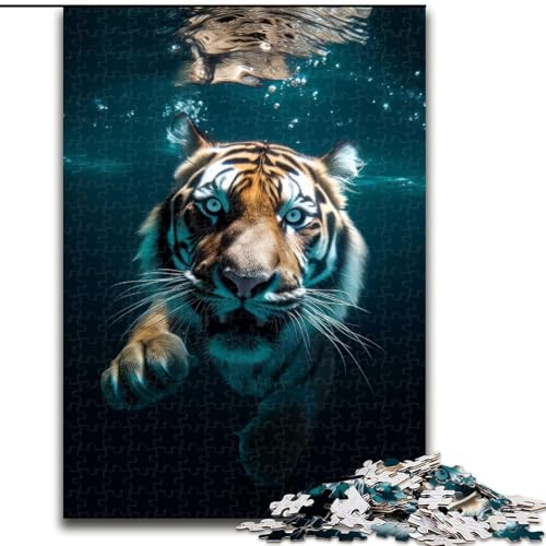 Puzzle 1000 Teile für Erwachsene, Tauchender Tiger im blauen Wasser, Puzzle aus Holz, Familie und Freunde, knifflige Herausforderung, 1000 Teile(50x75cm) von MrChunlong