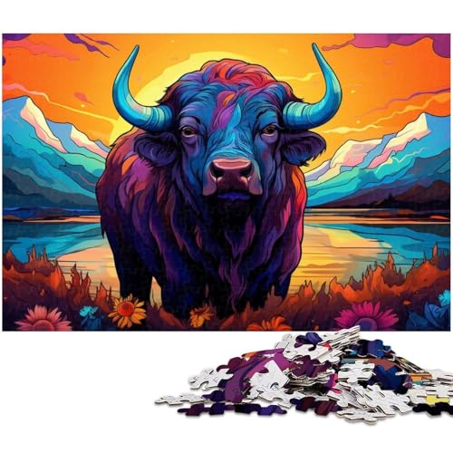 Puzzle 1000 Teile für Erwachsene, Tier-Büffel-Puzzle aus Pappe, ideales DIY-Dekor und Denksport-Geschenk, 26x38cm/10,23x14,96 Zoll von MrChunlong