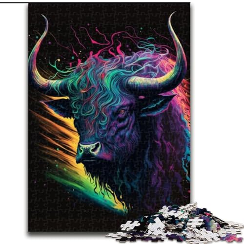Puzzle 1000 Teile für Erwachsene, Tierpuzzle mit Bullen, aus Holz, anspruchsvolles DIY-Denkspiel, perfektes Familienspiel oder dekoratives Geschenk, 1000 Stück(50x75cm) von MrChunlong