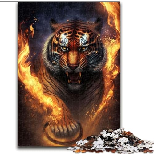 Puzzle 1000 Teile für Erwachsene, Tiger-Feuer-Puzzle aus Holz, anspruchsvolles DIY-Denkspiel, perfektes Familienspiel oder dekoratives Geschenk, 1000 Stück(50x75cm) von MrChunlong