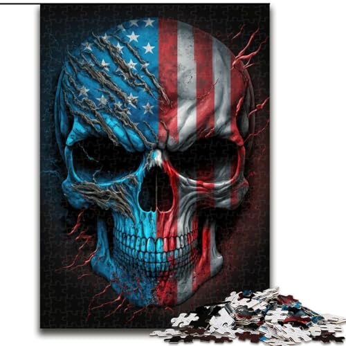 Puzzle 1000 Teile für Erwachsene, Totenkopf mit amerikanischer Flagge, Puzzle aus Pappe, Geschenkidee zum Geburtstag, anspruchsvolles Denkspiel, 1000 Teile(26x38cm) von MrChunlong