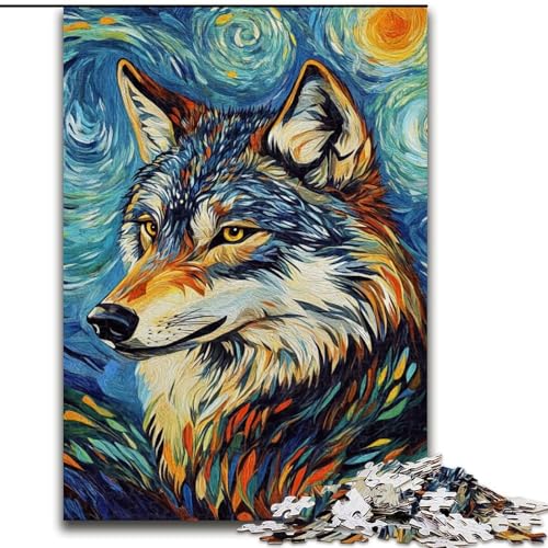 Puzzle 1000 Teile für Erwachsene, Wolf unter dem Nachthimmel, Lernspielzeug für Erwachsene, ganze Familie ab 14 Jahren (Größe 50x75cm) von MrChunlong