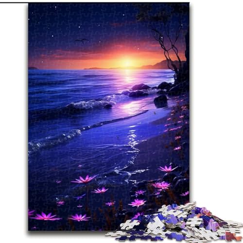 Puzzle 1000 Teile für Erwachsene, Wunderschönes Strand-Sonnenuntergang-Puzzle aus Holz, Geburtstagsgeschenkidee, Herausforderndes Denkspiel, 1000 Teile(50x75cm) von MrChunlong