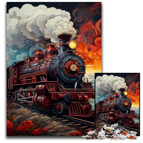 Puzzle 1000 Teile für Erwachsene, bunter Zug, Holzpuzzle, ideal für Verliebte, perfektes Weihnachts-, Neujahrs- und Valentinstagsgeschenk, 50x75cm/19,68x29,52 Zoll Puzzle 1000 Teile für Erwachsene, bunter Zug, Holzpuzzle, ideal für Verliebte, perfektes Weihnachts-, Neujahrs- und Valentinstagsgeschenk, 50x75cm/19,68x29,52 Zoll von MrChunlong