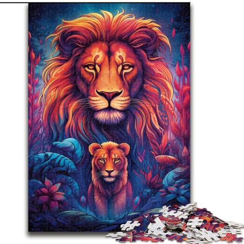 Puzzle 1000 Teile für Erwachsene, buntes Löwen-Kunstpuzzle aus Holz, Weihnachten, Halloween, Ostern, Neujahr, 1000 Stück(50x75cm) von MrChunlong