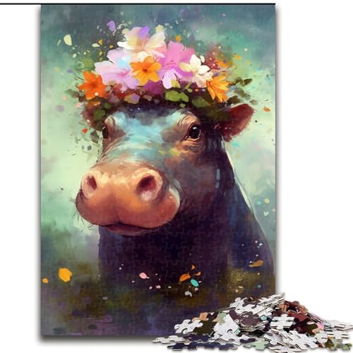 Puzzle 1000 Teile für Erwachsene, buntes Nilpferdbaby aus Holz, Kinder ab 14 Jahren, 50x75cm, Denkspiel für Teenager von MrChunlong