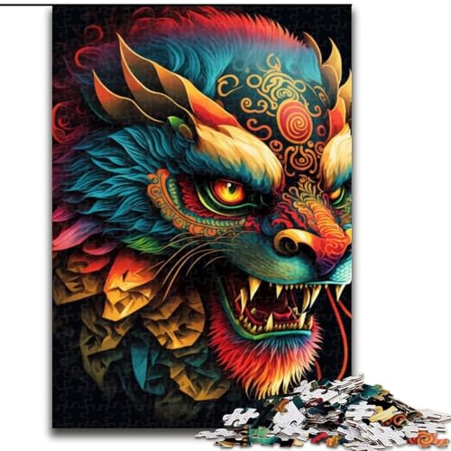 Puzzle 1000 Teile für Erwachsene, farbenfroher Kunstlöwe aus Holz, Kinder ab 14 Jahren, 50x75cm, Denkspiel für Teenager von MrChunlong