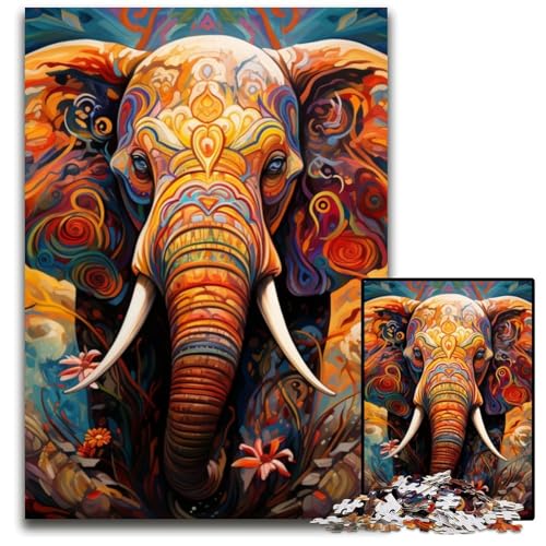 Puzzle 1000 Teile für Erwachsene, farbenfrohes Elefanten-Kunst-Puzzle aus Pappe, ideales DIY-Dekor und Denksport-Geschenk, 26x38cm/10,23x14,96 Zoll von MrChunlong