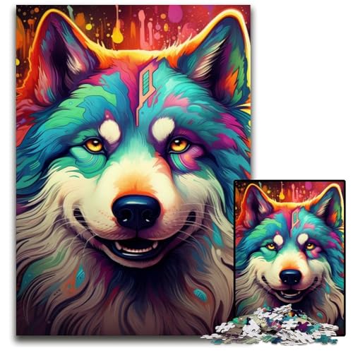 Puzzle 1000 Teile für Erwachsene, farbenfrohes Husky-Kunst-Holzpuzzle, Denkspiel für Teenager und Familieninteraktion, 50x75cm/19,68x29,52 Zoll Puzzle 1000 Teile für Erwachsene, farbenfrohes Husky-Kunst-Holzpuzzle, Denkspiel für Teenager und Familieninteraktion, 50x75cm/19,68x29,52 Zoll von MrChunlong