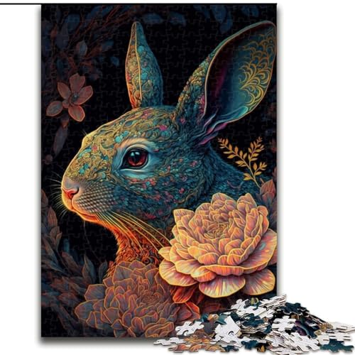 Puzzle 1000 Teile für Erwachsene, farbenfrohes Kunstkaninchen aus Holz, einzigartige DIY-Geschenkidee zur Heimdekoration, 50x75cm, Denkspiel für Teenager von MrChunlong