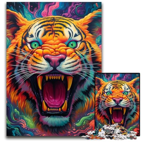 Puzzle 1000 Teile für Erwachsene, farbenfrohes Tiger-Kunst-Puzzle aus Pappe, Denkspiel für Teenager und Familieninteraktion, 26x38cm/10,23x14,96 Zoll von MrChunlong