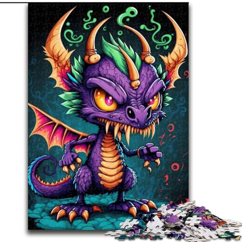 Puzzle 1000 Teile für Erwachsene, süßer, Aber böser Drache aus Holz, Kinder ab 14 Jahren, 50x75cm, Denkspiel für Teenager von MrChunlong