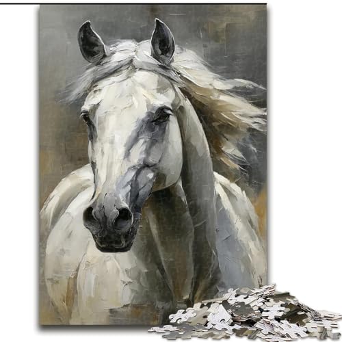 Puzzle 1000 Teile für Erwachsene, weißes Pferd, Lernspielzeug für Erwachsene, ganze Familie ab 14 Jahren (Größe 50x75cm) von MrChunlong