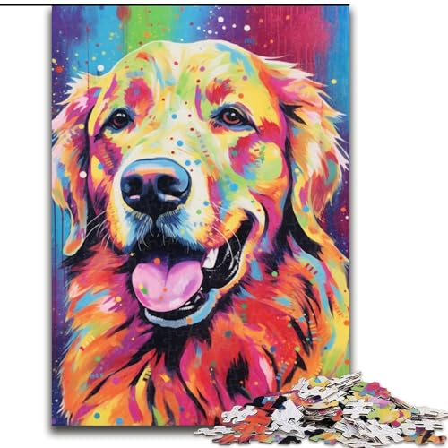 Puzzle 1000 Teile für Erwachsene,lächelnder Golden Retriever-Hund aus Holz, Kinder ab 14 Jahren,50x75cm,lustiges Basteln für die ganze Familie,perfekt für Geburtstage,Feiertage von MrChunlong