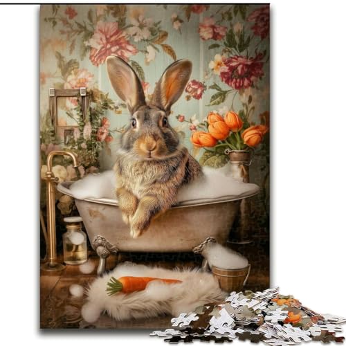 Puzzle 1000 Teile für Erwachsene Badezimmerhase, Lernspiele, Heimdekoration ganze Familie (Größe 26x38cm) von MrChunlong