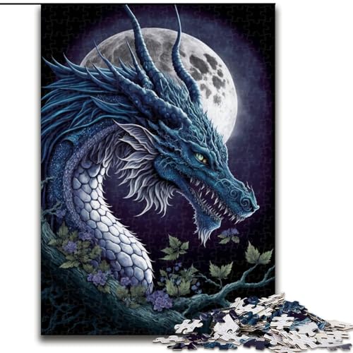 Puzzle 1000 Teile für Erwachsene Drache auf dem Mond aus Holz, Kinder ab 14 Jahren, 50x75cm, Denkspiel für Teenager von MrChunlong