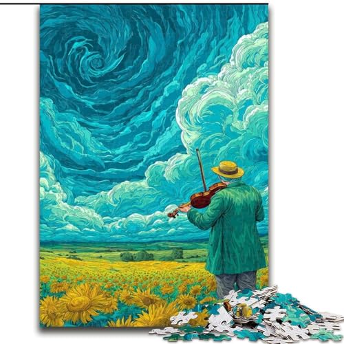 Puzzle 1000 Teile für Erwachsene Sternenhimmel Sonnenblumenfeld, Lernspiele Heimdekoration ganze Familie (Größe 26x38cm) von MrChunlong