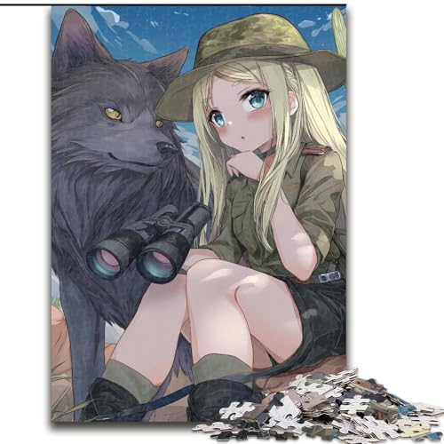 Puzzle 1000 Teile für Teenager, Anime-Mädchen und Wolf, Dekomprimierendes intellektuelles Lernspielzeug, ganze Familie (Größe 26x38cm) von MrChunlong