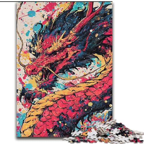 Puzzle 1000 Teile für Teenager, Aquarelldrache, Stressabbau mit vollständig ineinandergreifenden, zufällig geformten Teilen für Kinder ab 14 Jahren (Größe 26x38cm) von MrChunlong