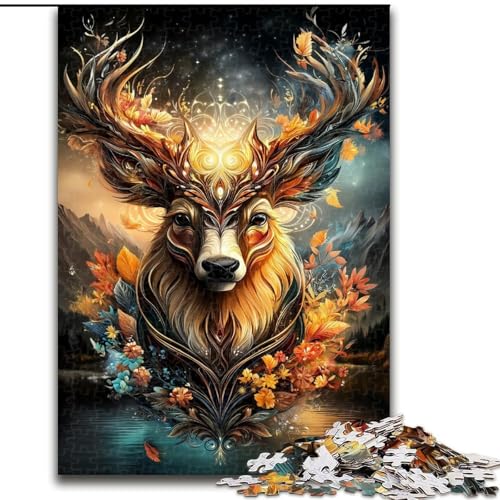 Puzzle 1000 Teile für Teenager, Blumenhirsch, Dekomprimierendes intellektuelles Lernspielzeug, Geburtstagsgeschenk, Geschenke, Wandkunst (Größe 50x75cm) von MrChunlong