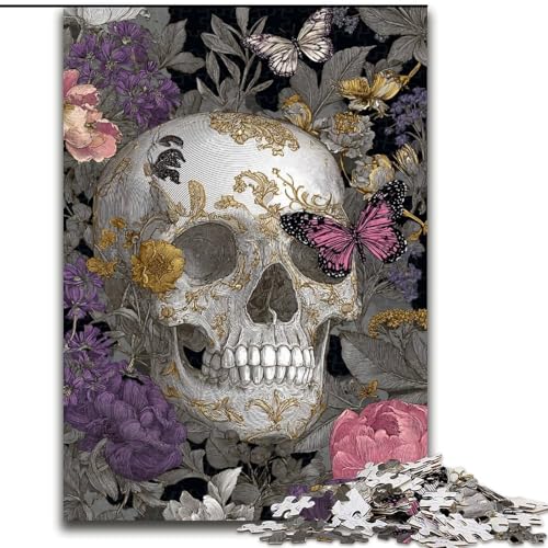 Puzzle 1000 Teile für Teenager, Blumenschädel, Stressabbau mit vollständig ineinandergreifenden, zufällig geformten Teilen für Kinder ab 14 Jahren (Größe 50x75cm) von MrChunlong