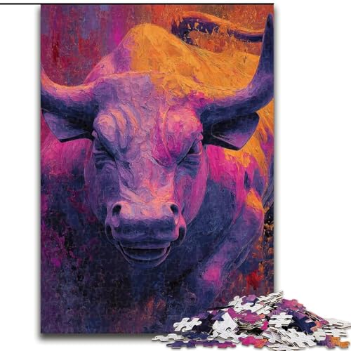 Puzzle 1000 Teile für Teenager, Geschenke, Ölgemälde mit Stier, dekomprimierendes intellektuelles Lernspielzeug, ganze Familie (Größe 50x75cm) von MrChunlong