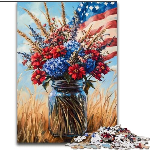 Puzzle 1000 Teile für Teenager, Geschenke, Vase mit amerikanischer Flagge, Dekomprimierendes intellektuelles Lernspielzeug, Geburtstagsgeschenk, Geschenke, Wandkunst (Größe 26x38cm) von MrChunlong