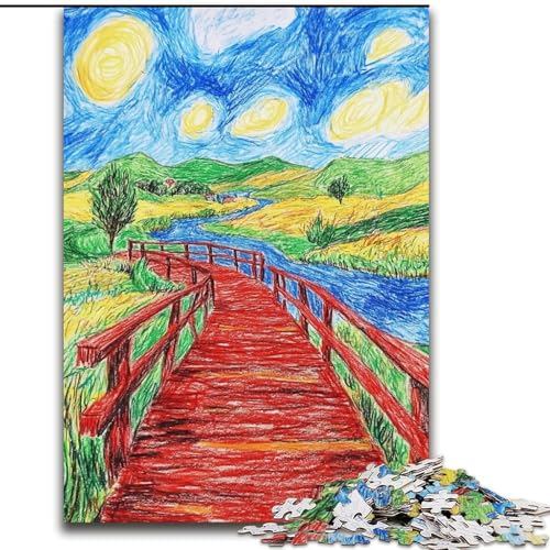 Puzzle 1000 Teile für Teenager, Geschenke Night Sky Bridge, dekomprimierendes intellektuelles Lernspielzeug ganze Familie (Größe 26x38cm) von MrChunlong