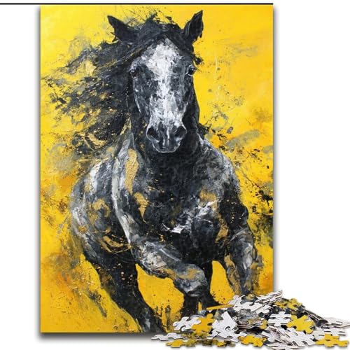 Puzzle 1000 Teile für Teenager, Geschenke Schwarzes goldenes Pferd, dekomprimierendes intellektuelles Lernspielzeug ganze Familie (Größe 26x38cm) von MrChunlong