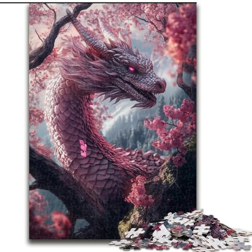 Puzzle 1000 Teile für Teenager, Kirschblüten-Drache, Dekomprimierendes intellektuelles Lernspielzeug, ganze Familie (Größe 50x75cm) von MrChunlong