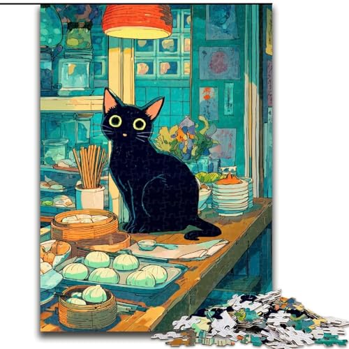 Puzzle 1000 Teile für Teenager, Küche, Schwarze Katze, Stressabbau mit vollständig ineinandergreifenden, zufällig geformten Teilen für Kinder ab 14 Jahren (Größe 50x75cm) von MrChunlong