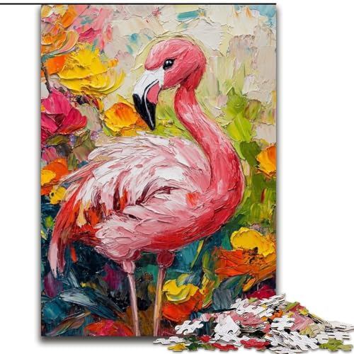 Puzzle 1000 Teile für Teenager, Ölgemälde Flamingo, Stressabbau mit vollständig ineinandergreifenden, zufällig geformten Teilen für Kinder ab 14 Jahren (Größe 50x75cm) von MrChunlong