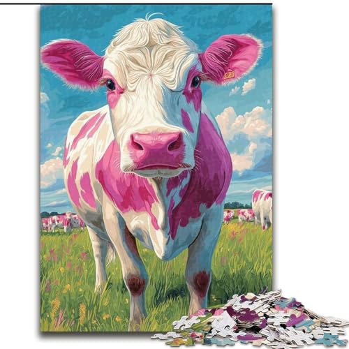 Puzzle 1000 Teile für Teenager-Geschenke, weiße und rosa Kuh, dekomprimierendes intellektuelles Lernspielzeug, ganze Familie (Größe 50x75cm) von MrChunlong