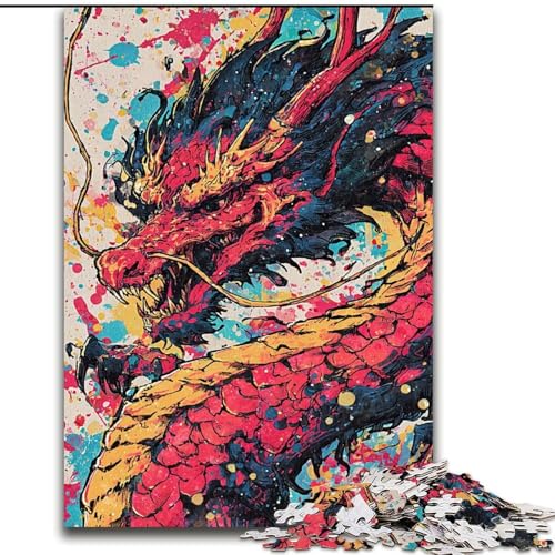 Puzzle für Erwachsene, 1000 Teile, Aquarelldrache, anspruchsvolles Spiel und Familienspiel mit vollständig ineinandergreifenden, zufällig geformten Teilen (Größe 50x75cm) von MrChunlong