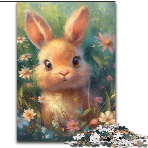Puzzle für Erwachsene, 1000 Teile, Baby-Häschen in den Blumen, anspruchsvolles Spiel und Familienspiel mit vollständig ineinandergreifenden, zufällig geformten Teilen (Größe 26x38cm) von MrChunlong