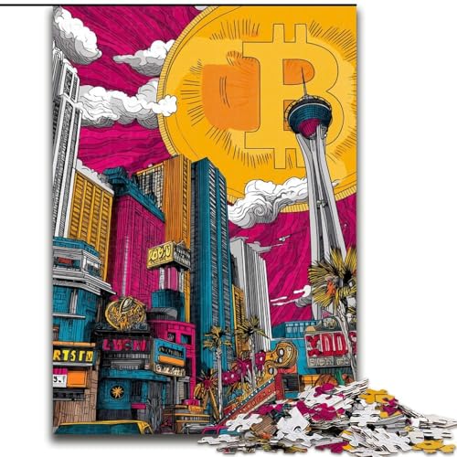 Puzzle für Erwachsene, 1000 Teile, Bitcoin-Logo, anspruchsvolles Spiel und Familienspiel mit vollständig ineinandergreifenden, zufällig geformten Teilen (Größe 26x38cm) von MrChunlong